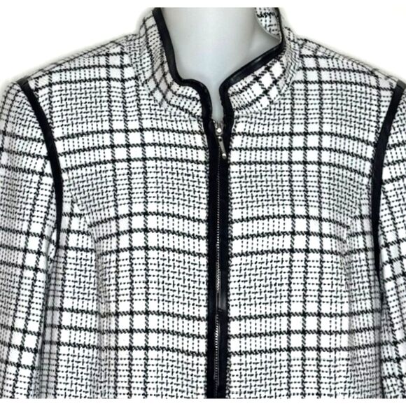 WHBM BLACK & WHITE PLAID ZIP FRONT JACKET COAT SIZE LARGE CAREER BUSINESS - Picture 5 of 12